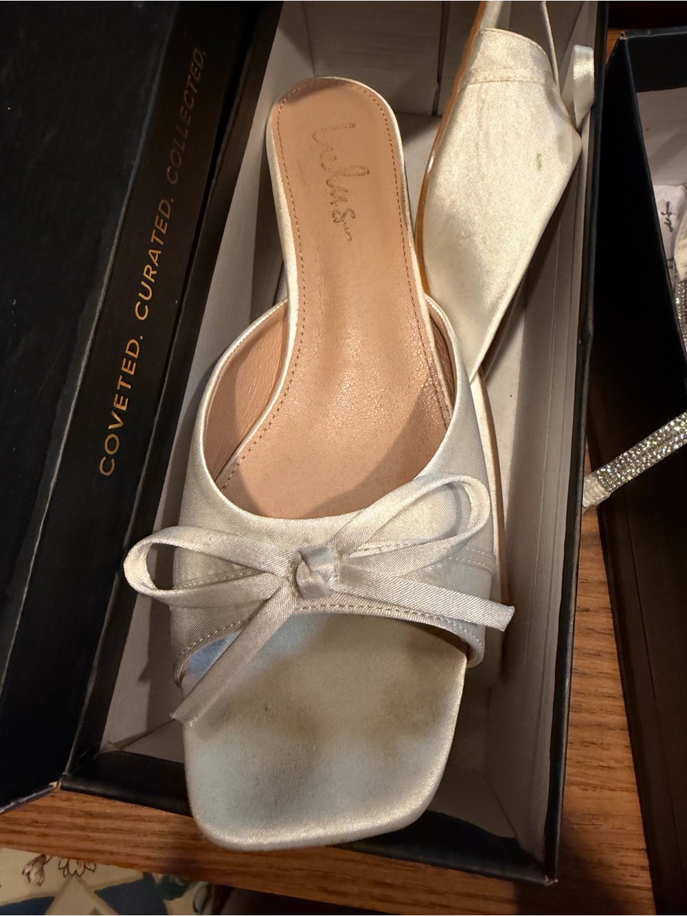 Gilzean Lulus White Satin Bow High Heel Slide Sandals.